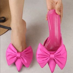 Pink Satin Bow Mules